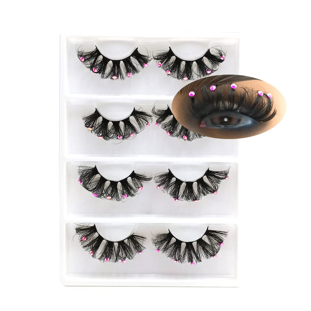 Mink Lashes with Pink Rhinestone Gems - 4 Pairs