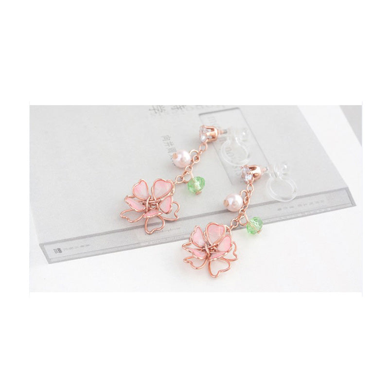 Cherry Blossom Earrings and Ear Clips in Pink