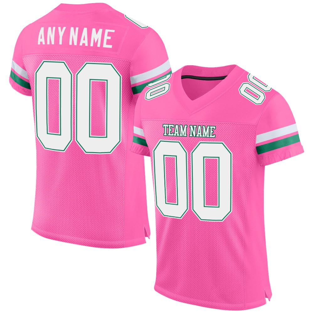 Personalized Football Jersey Pink Ribbon White and Bright Green Custom Jerseys Shirt Stitched Printed Team Name Number for Men Women Youth