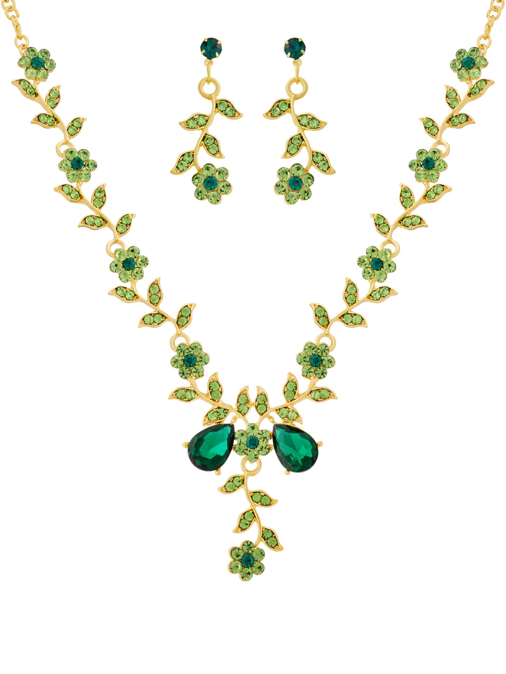 Green Rhinestone Bridesmaid Jewelry Set - Necklace & Earrings