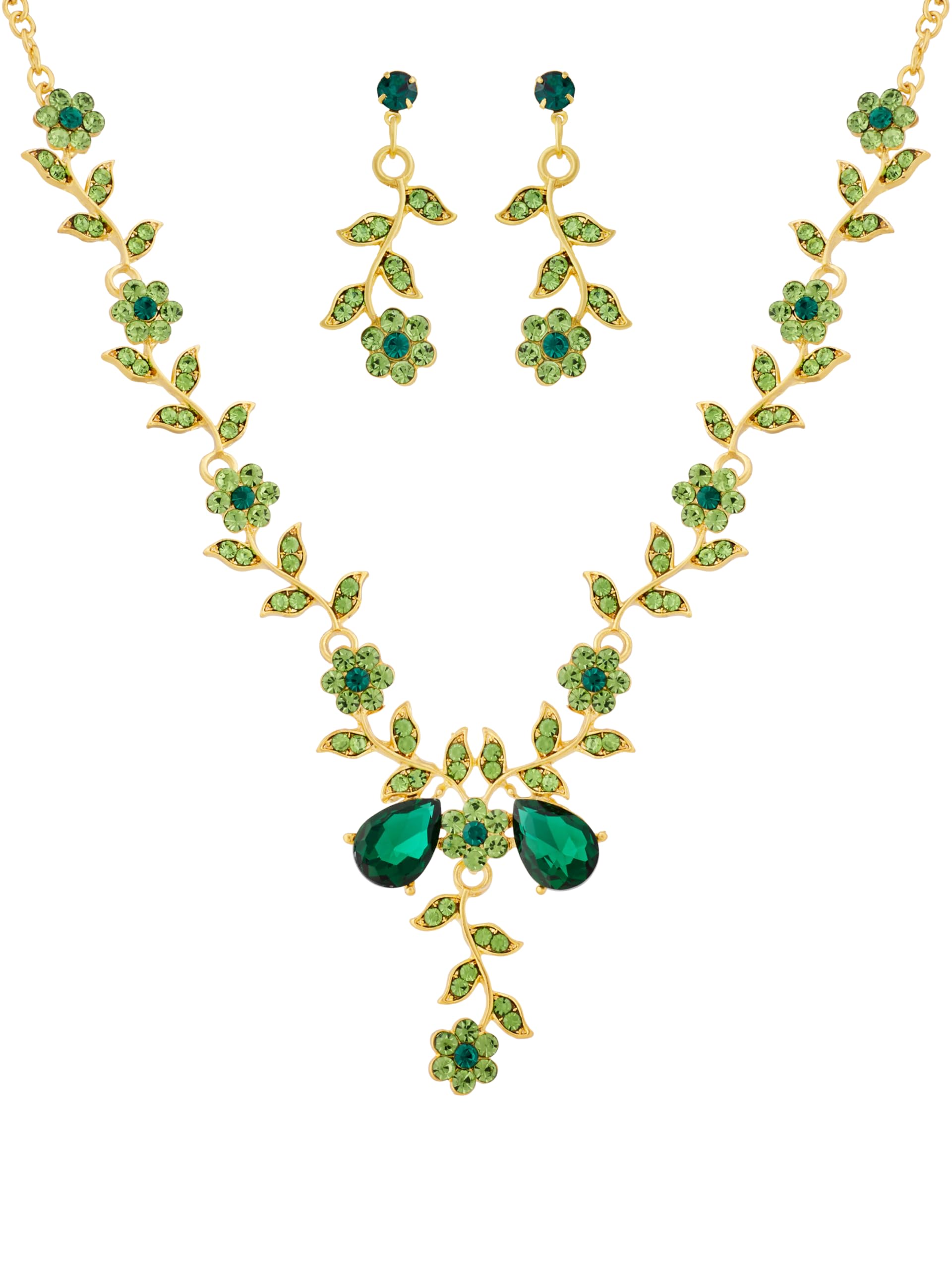 Green Rhinestone Bridesmaid Jewelry Set - Necklace & Earrings