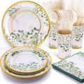 Primoplo Sage Green Plates and Napkins Party Supplies Sage Green Paper Plates Tableware Set Green Party Decorations for Baby Shower Gender Neutral Birthday Bride Shower wedding Table Decor，Serves 24