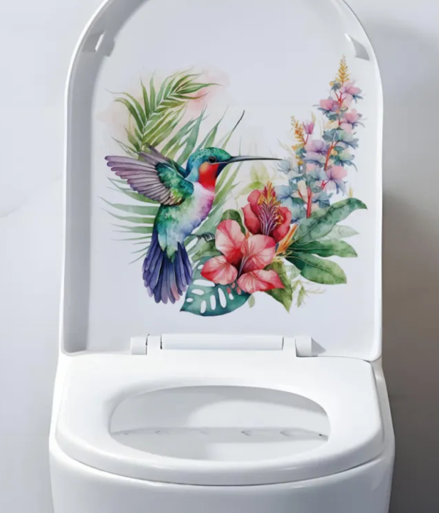 Green Plant Hummingbird Toilet Stickers