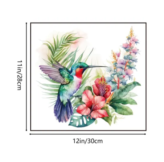 Green Plant Hummingbird Toilet Stickers