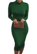 Pink Queen Womens Turtleneck Long Sleeve Knee Length Bodycon Midi Dress XXL Green