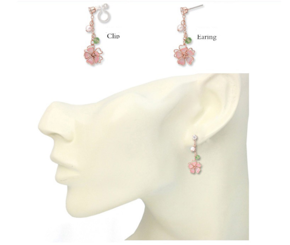 Cherry Blossom Earrings and Ear Clips in Pink