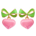 Navachi 18k Gold Plated Bow Heart Candy Green Pink Enamel Womens Fashion Elegant Ear Stud Az1853e Earrings
