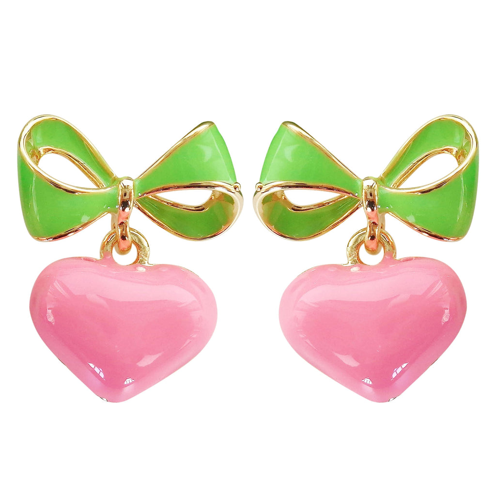 Navachi 18k Gold Plated Bow Heart Candy Green Pink Enamel Womens Fashion Elegant Ear Stud Az1853e Earrings