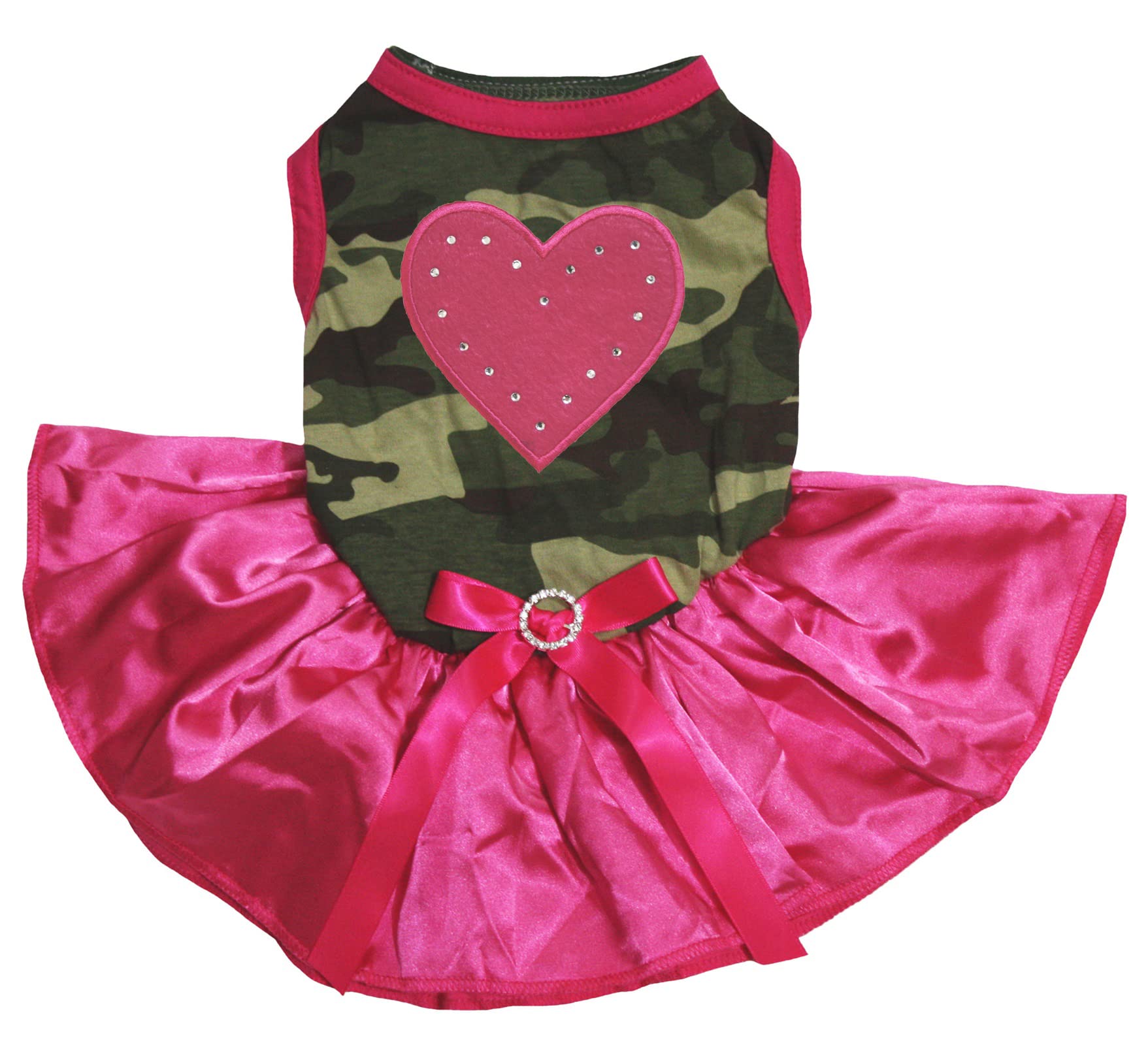 Petitebella Hot Pink Heart Puppy Dog Dress (Camouflage/Hot Pink Large)
