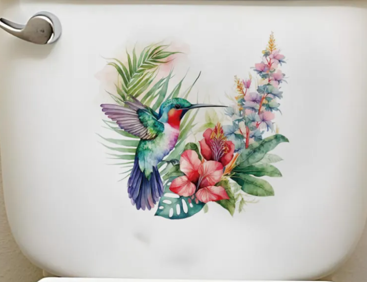 Green Plant Hummingbird Toilet Stickers