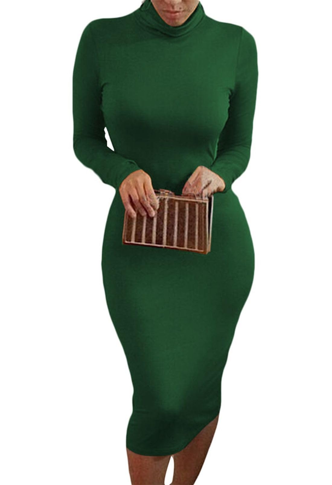 Pink Queen Womens Turtleneck Long Sleeve Knee Length Bodycon Midi Dress XXL Green