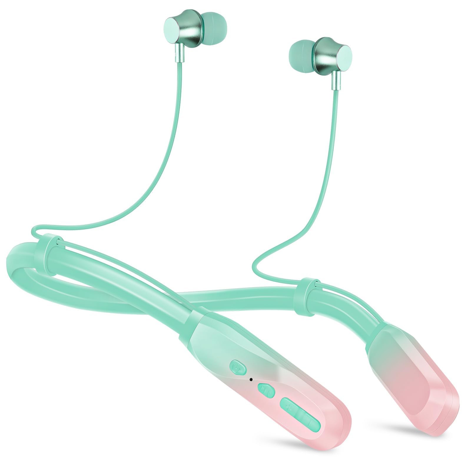 Lecefty Neckband Bluetooth Headphones 200H Extra Long Playtime Wireless Stereo Neckband Earbuds with Microphone Waterproof Balanced Armature Drivers in Ear Headset for Sports/Workout (Pink Green)